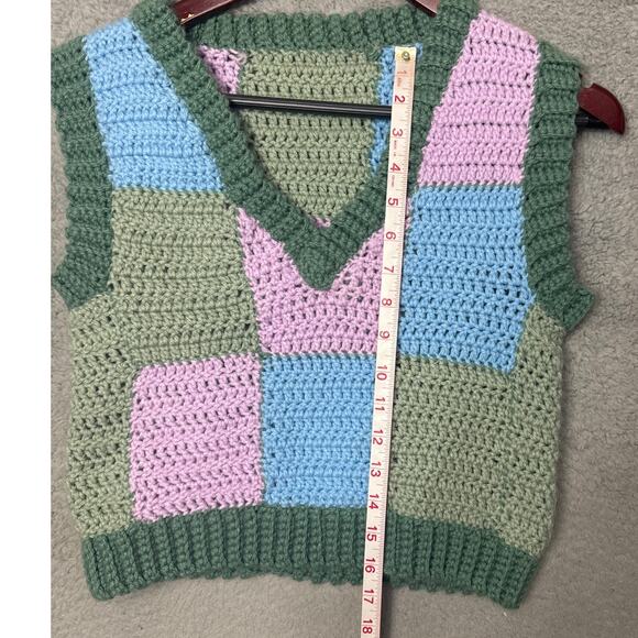 Handmade Knitted Sweater Vest Patchwork Block Cottagecore Eclectic Grandma OS - Picture 4 of 5